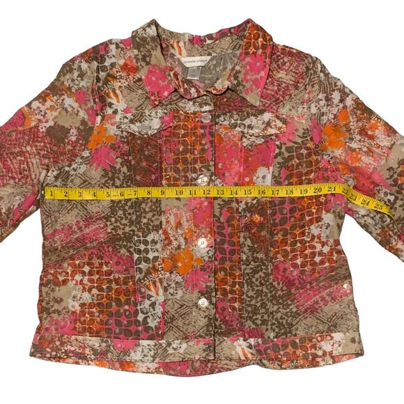 CHRISTOPHER & BANKS Size XL Jacket Mixed Print Pattern Pink Brown Art-To-Wear - Picture 3 of 7
